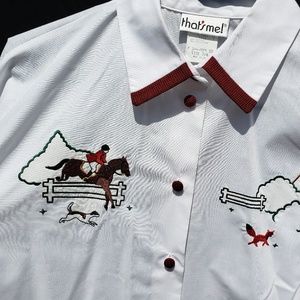 Vintage Fox Hunt Embroidered Button Down - 7/8
